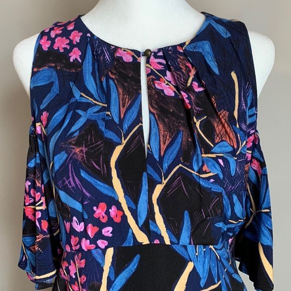 Maeve Anthropologie Dress Blue Black Pink Off Shoulder Size 4 Womens Knee Length - Picture 4 of 7